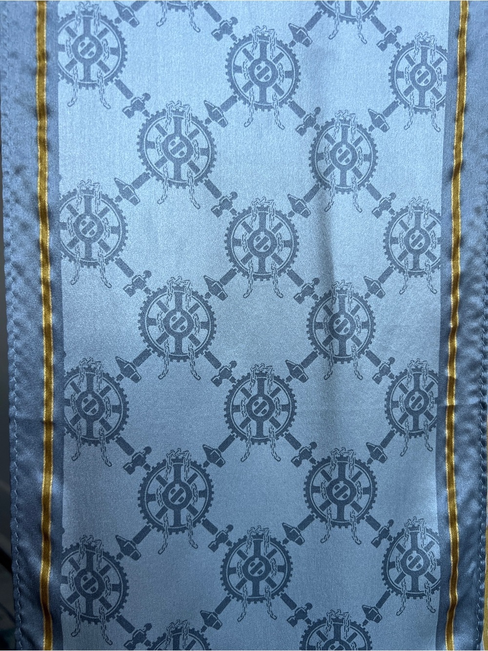 Silk Scarf Vintage Nautical - Blue and Gold Gear Print purse head scarf